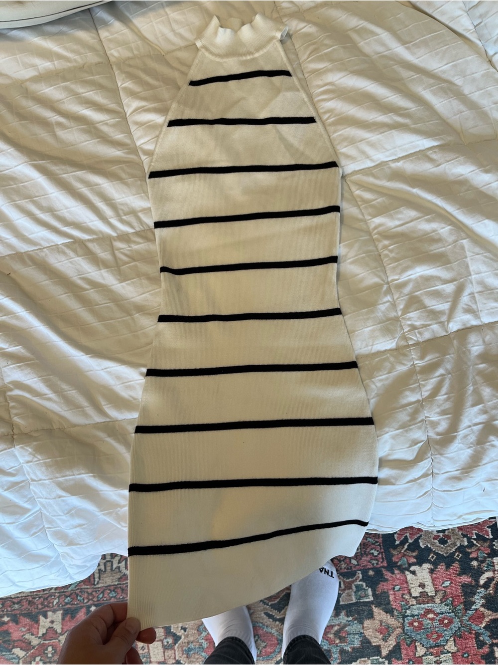 Dynamite Cream and Black Striped Halter Knit Dress
